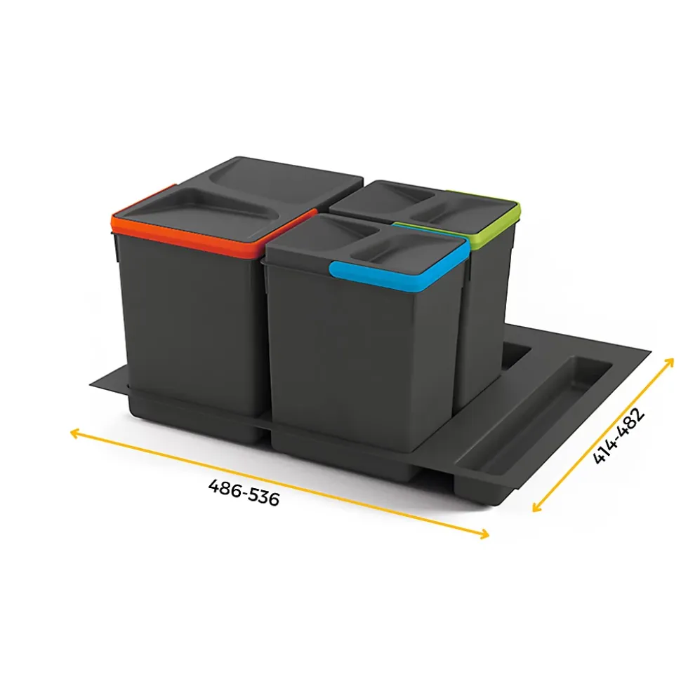 Emuca Kit poubelle de tri sélectif pour tiroir de cuisine avec socle Recycle hauteur 266mm, 1x15litres, 2x7litres, module 600mm,