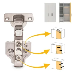 Emuca Lot de 20 charnières coudées X91 à fermeture amortie et embases euro, Hauteur 0, Acier, nickelé