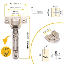 Emuca Lot de 20 charnières coudées X91 à fermeture amortie et embases euro, Hauteur 0, Acier, nickelé