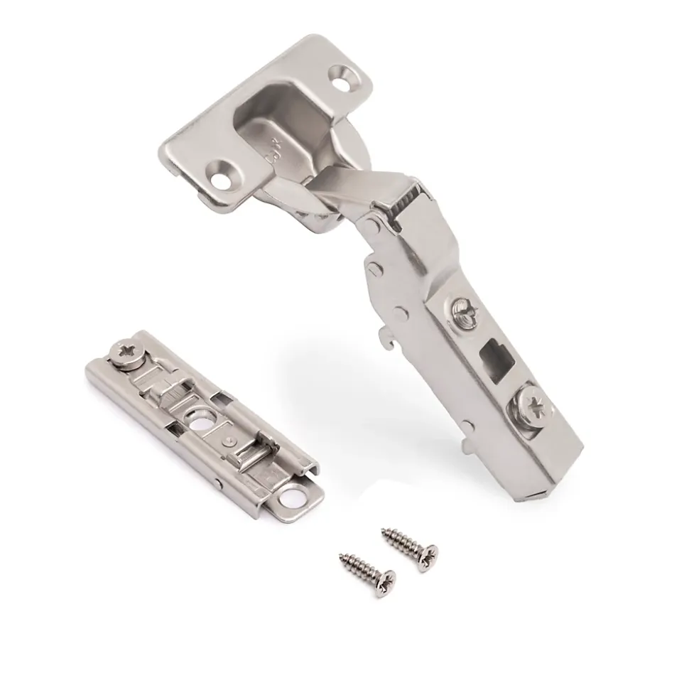 Emuca Lot de 20 charnières coudées X91 à fermeture amortie avec embases droite à visser, Hauteur 1, Acier, Nickelé