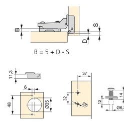 Emuca Lot de 20 charnières coudées X91 avec fermeture amortie et embases Euro, hauteur 0, nickelé, titane