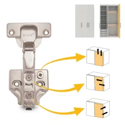 Emuca Lot de 20 charnières coudées X92 avec fermeture amortie avec embases à visser, Hauteur 0, Acier, Nickelé