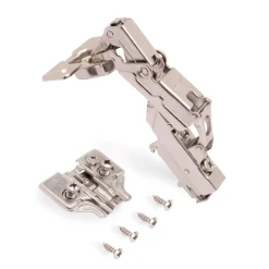 Emuca Lot de 10 charnières coudées X91 Ouverture à 165 degrés avec fermeture amortie et embases Euro, Hauteur 0, Acier, Nickelé