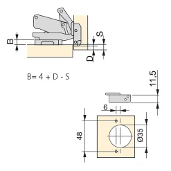 Emuca Lot de 10 charnières coudées X91 Ouverture à 165 degrés avec fermeture amortie et embases Euro, Hauteur 0, Acier, Nickelé