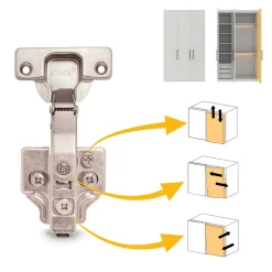 Emuca Lot de 20 charnières droites X92 avec fermeture amortie et embases de montage mixtes, Diamètre 5x9.5mm, Hauteur 0, Acier,