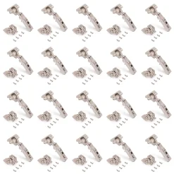 Emuca Lot de 20 charnières droites X91 à fermeture amortie avec embases à visser, Hauteur 0, Acier, Nickelé