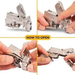Emuca Lot de 10 charnières droites X91 à ouverture de 165 degrés avec fermeture amortie et embases euro, hauteur 0, acier, nickelé
