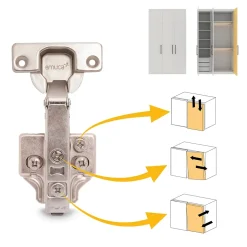 Emuca Lot de 20 charnières droites X92N et embases de montage mixtes, Diamètre 5x9.5mm, Hauteur 0, Acier, Nickelé