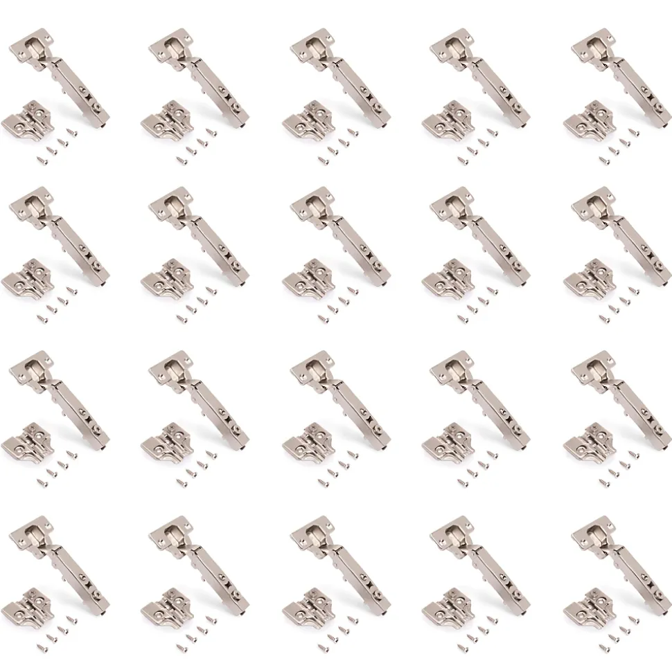 Emuca Lot de 20 charnières droites X92 avec fermeture amortie et embase à visser, Hauteur 0, Acier, Nickelé