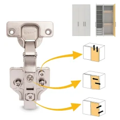 Emuca Lot de 20 charnières droites X91 à fermeture amortie avec embases de montage mixtes, Diamètre 5x9.5mm, Hauteur 0, Acier,