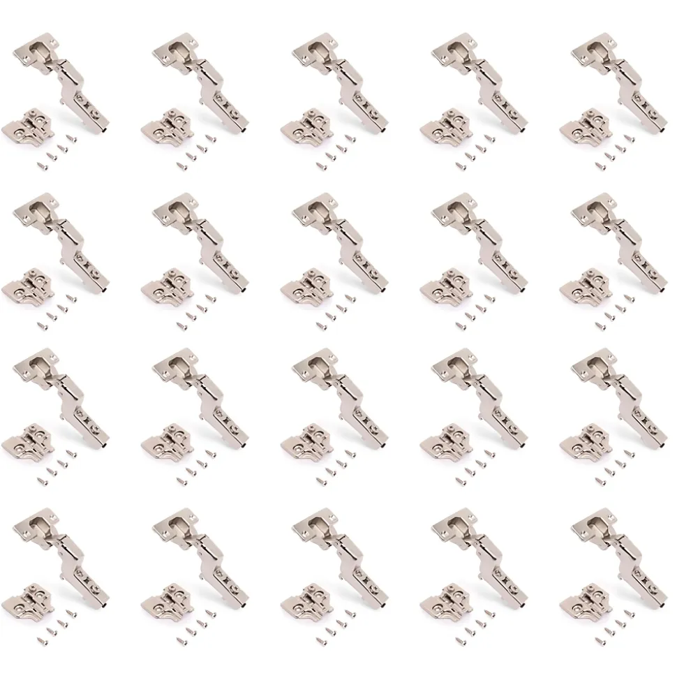 Emuca Lot de 20 charnières super coudées X92 avec fermeture amortie et embases à visser, Hauteur 0, Acier, Nickelé