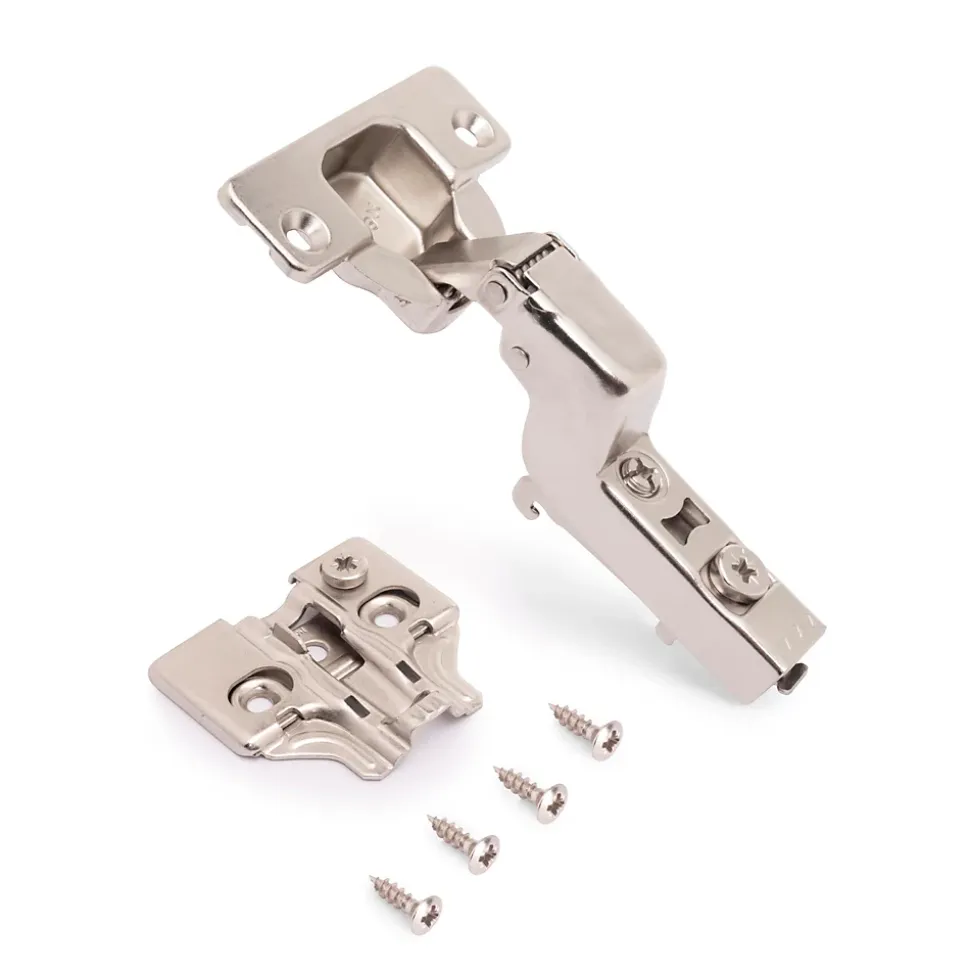 Emuca Lot de 20 charnières super coudées X92 avec fermeture amortie et embases à visser, Hauteur 0, Acier, Nickelé