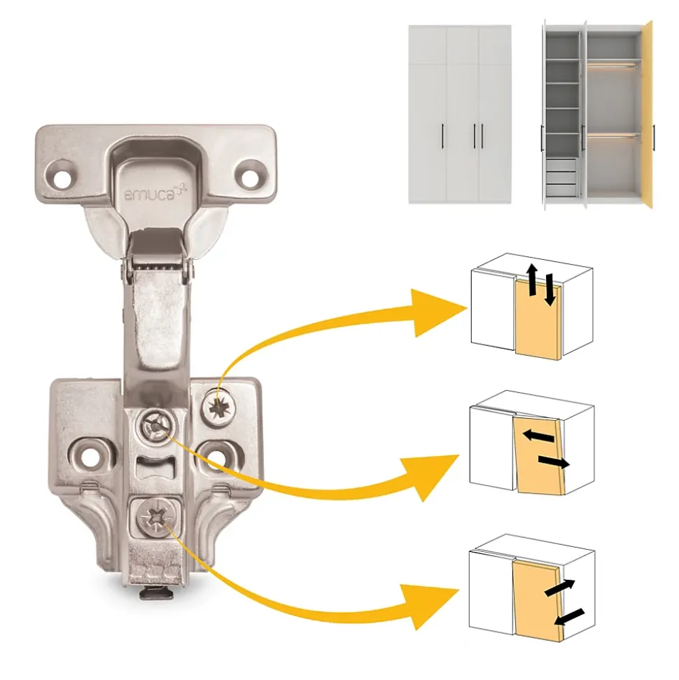 Emuca Lot de 20 charnières super coudées X92 avec fermeture amortie et embases à visser, Hauteur 0, Acier, Nickelé