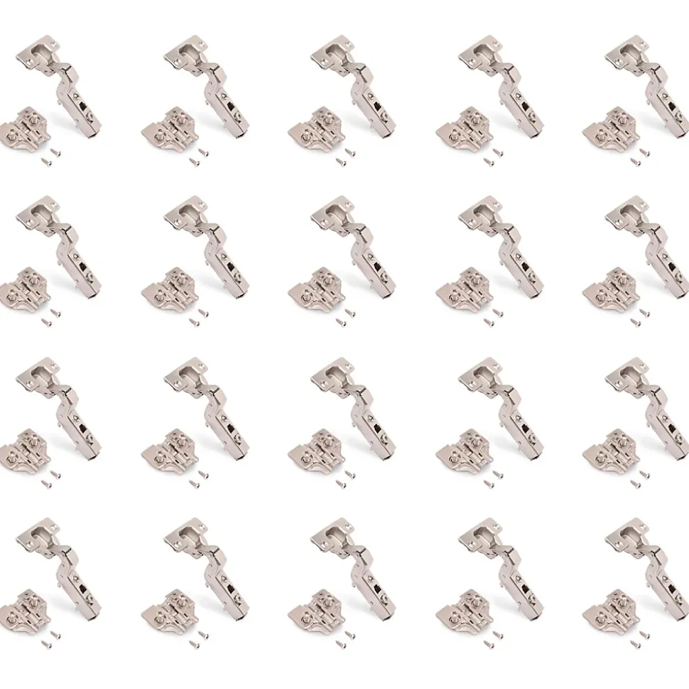 Emuca Lot de 20 charnières super coudées X91 avec fermeture amortie et embases Euro, Hauteur 0, Acier, Nickelé