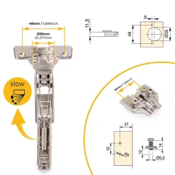 Emuca Lot de 10 charnières Super coudées X91 ouverture à 165 degrés avec fermeture amortie et embases Euro, hauteur 0, acier,