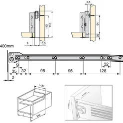 Emuca Lot de 10 tiroirs de cuisine Ultrabox, hauteur 118mm, profondeur 400mm, Acier, Gris métallisé
