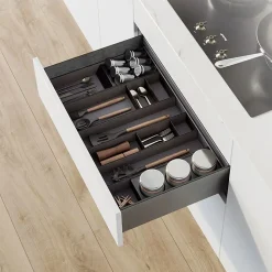 Emuca Orderbox Rangement de tiroirs, 100x470mm, Acier et Bois, Gris antracite