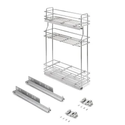Emuca porte-bouteilles extractible SupraMax avec fermeture à amortie, gauche, 3 plateaux, module 200mm, Acier, Chromé