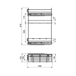 Emuca porte-bouteilles extractible SupraMax avec fermeture à amortie, gauche, 3 plateaux, module 200mm, Acier, Chromé