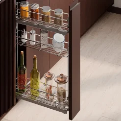 Emuca porte-bouteilles extractible SupraMax avec fermeture à amortie, gauche, 3 plateaux, module 150mm, Acier, Chromé