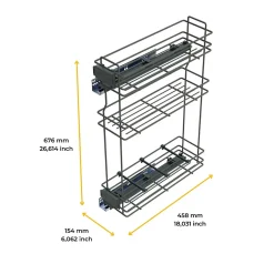 Emuca porte-bouteilles extractible TitaneMax avec fermeture à amortie, gauche, 3 plateaux, module 200mm, Acier, Gris Anthracite