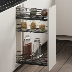 Emuca porte-bouteilles extractible TitaneMax avec fermeture à amortie, gauche, 3 plateaux, module 200mm, Acier, Gris Anthracite