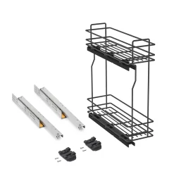 Emuca porte-bouteilles latéral extractible TitaneMax, avec fermeture amortie, module 200mm, Acier, Gris antracite