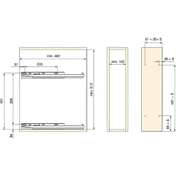 Emuca porte-bouteilles latéral extractible TitaneMax, avec fermeture amortie, module 200mm, Acier, Chromé