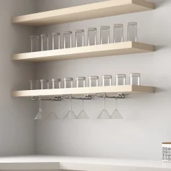 Emuca Porte-verres pour meubles à 1 rangée, longueur 410mm, Acier, Chromé