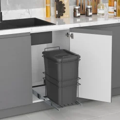 Emuca Poubelle de recyclage Recycle pour cuisine, 35 L, fixation par le bas et extraction manuelle, Plastique gris antracite