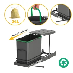 Emuca Poubelle de recyclage Recycle pour cuisine, 24 L, fixation au fond et extraction manuelle/automatique, Plastique gris