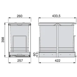 Emuca Poubelle de recyclage Recycle pour cuisine, 24 L, fixation au fond et extraction manuelle/automatique, Plastique gris