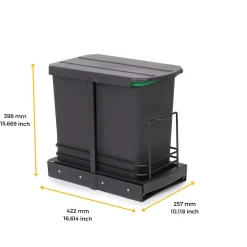 Emuca Poubelle de recyclage Recycle pour cuisine, 24 L, fixation au fond et extraction manuelle/automatique, Plastique gris