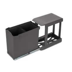 Emuca Poubelles de recyclage pour la cuisine, 2 x 14L, fixation inférieure et extraction automatique, Acier et Plastique, Gris