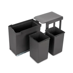 Emuca Poubelles de recyclage pour la cuisine, 2 x 14L, fixation inférieure et extraction automatique, Acier et Plastique, Gris