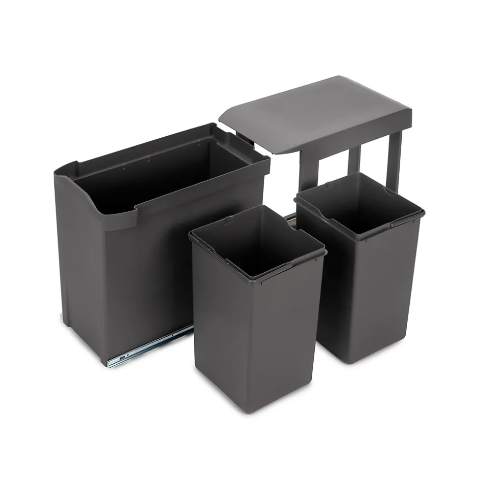 Emuca Poubelles de recyclage pour la cuisine, 2 x 14L, fixation inférieure et extraction automatique, Acier et Plastique, Gris