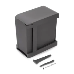 Emuca Poubelles de recyclage pour la cuisine, 2 x 14L, fixation inférieure et extraction automatique, Acier et Plastique, Gris