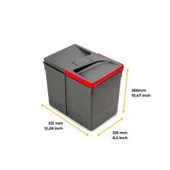 Emuca Poubelles pour tiroir de cuisine Recycle avec couvercle anti-odeurs, Hauteur 266, 1x15litres, Plastique Gris antracite