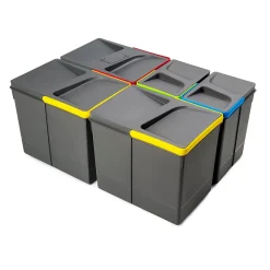 Emuca Poubelles pour tiroir de cuisine Recycle avec couvercle anti-odeurs, Hauteur 266, 3x15litres, 2x7litres, Plastique gris