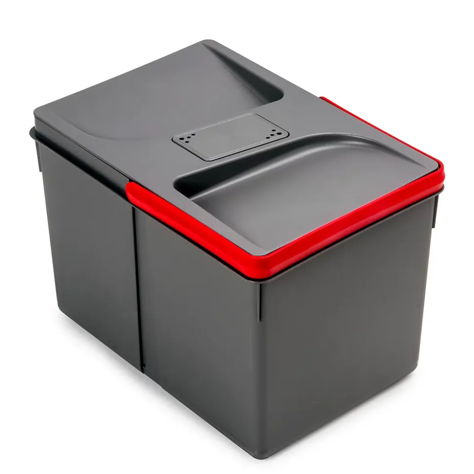 Emuca Poubelles pour tiroir de cuisine Recycle avec couvercle anti-odeurs, Hauteur 216mm, 1x12litres, Plastique gris anthracite