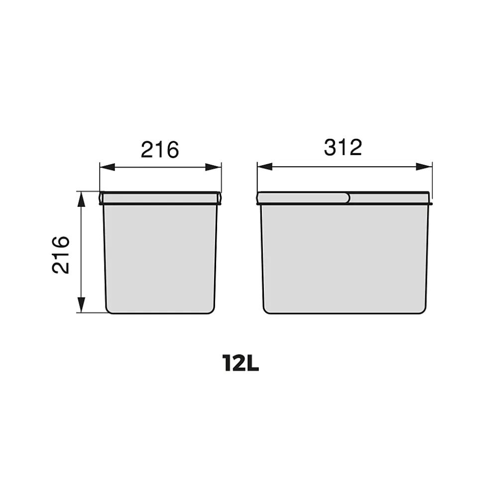 Emuca Poubelles pour tiroir de cuisine Recycle avec couvercle anti-odeurs, Hauteur 216mm, 1x12litres, Plastique gris anthracite