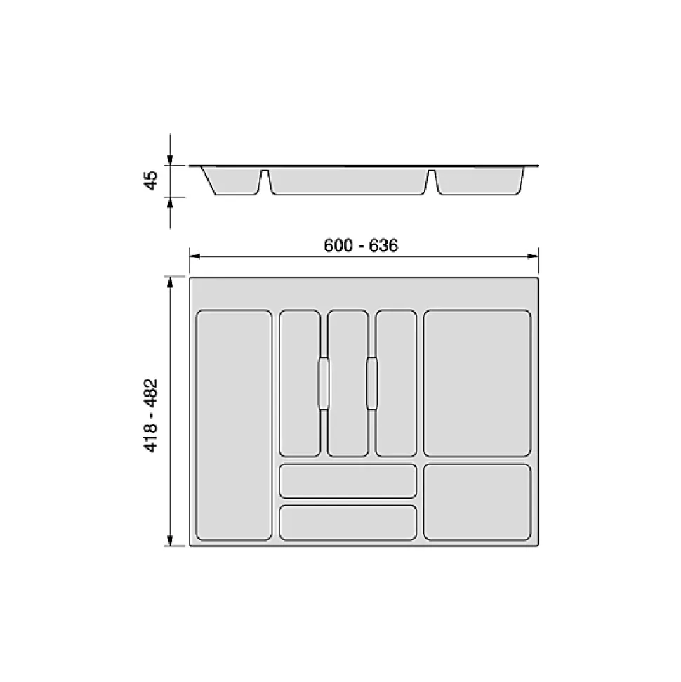 Emuca Range-couverts Optima pour tiroir universel, module 700mm, Plastique, Gris antracite
