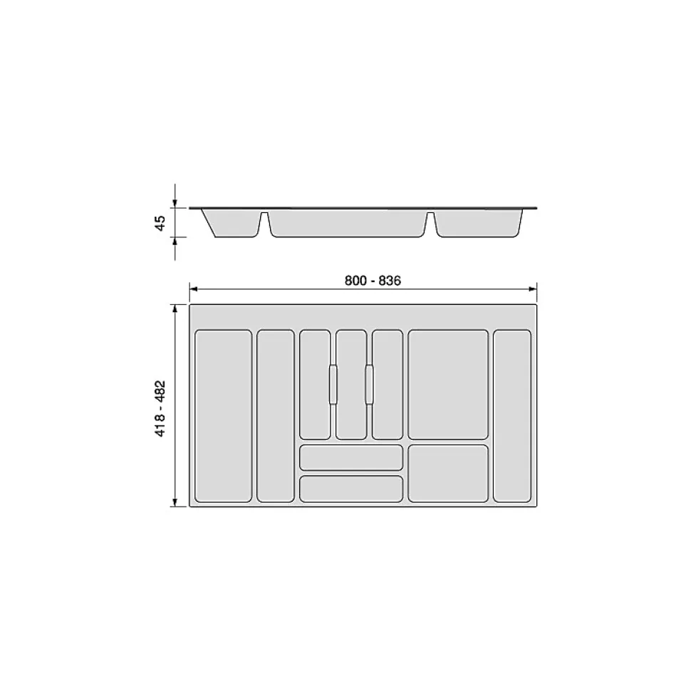 Emuca Range-couverts Optima pour tiroir universel, module 900mm, Plastique, Gris antracite