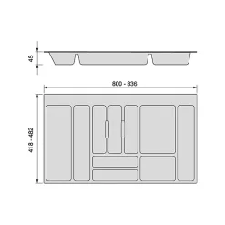 Emuca Range-couverts Optima pour tiroir universel, module 900mm, Plastique, Gris antracite