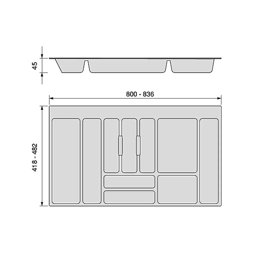 Emuca Range-couverts Optima pour tiroir universel, module 900mm, Plastique, Gris antracite