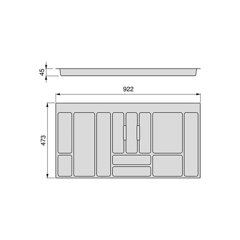 Emuca range-couverts Optima Vertex/Concept, profondeur 500mm, plateau 16mm, module 1.000mm, Plastique, Gris antracite