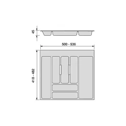 Emuca range-couverts Optima pour tiroir universel, module 600mm, Plastique, Gris antracite