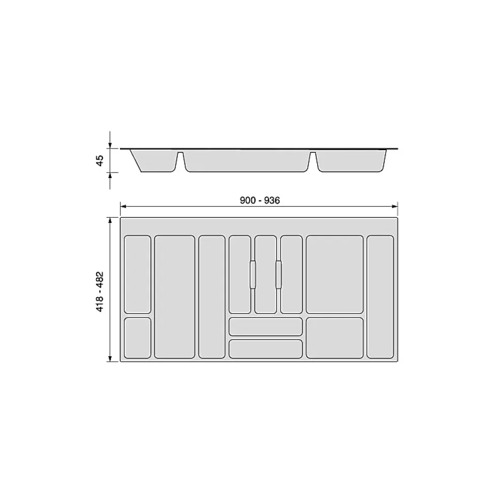 Emuca Range-couverts Optima pour tiroir universel, module 1.000mm, Plastique, Gris antracite