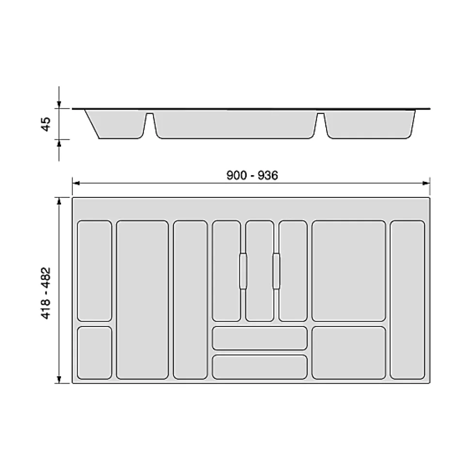 Emuca Range-couverts Optima pour tiroir universel, module 1.000mm, Plastique, Gris antracite