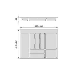 Emuca Range-couverts Optima pour tiroir universel, module 700mm, plastique, gris